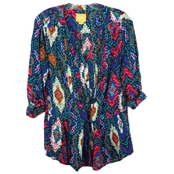 Maeve Anthropologie Ikat Print Pintuck Blouse Top - Picture 4 of 7